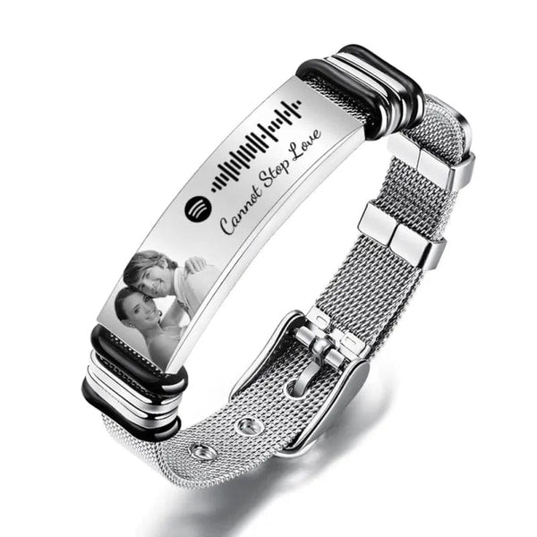 Personalized Optional Engraved Name & Spotify Music Stainless Steel Bracelet
